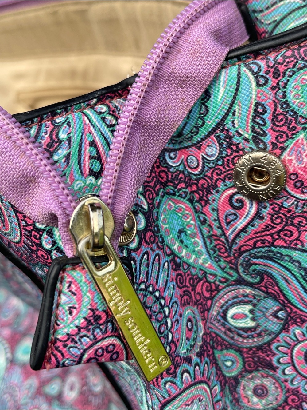 Simply Southern Pink and Teal Paisley Tote with Tassel - Picture 6 of 9
